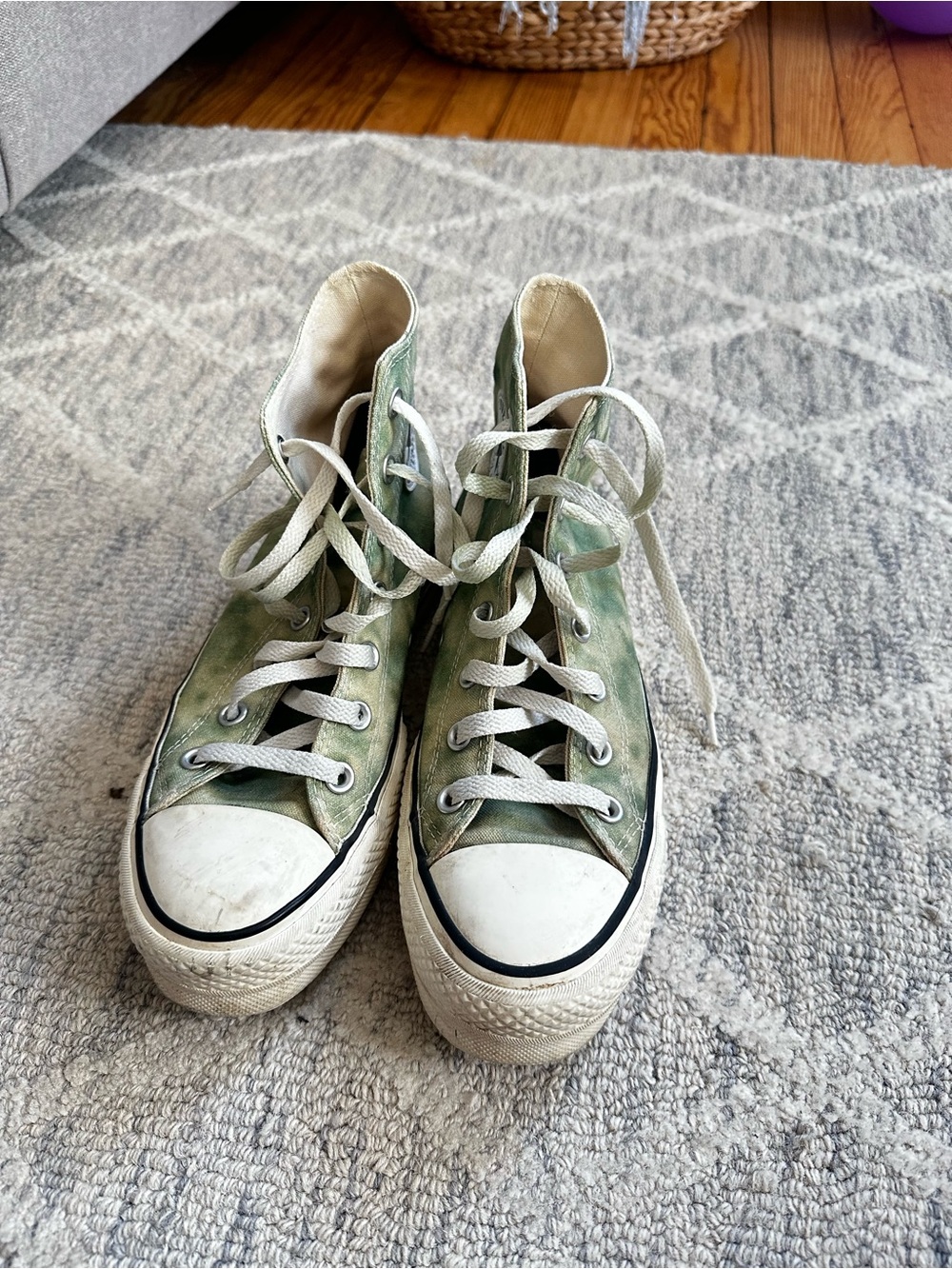 Vintage High-Top Canvas Sneakers in Sage Green